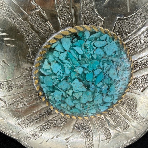 Chicos Genuine Leather Woven Belt Silver Turquoise Flower Buckle Womens sz M L - Picture 4 of 10